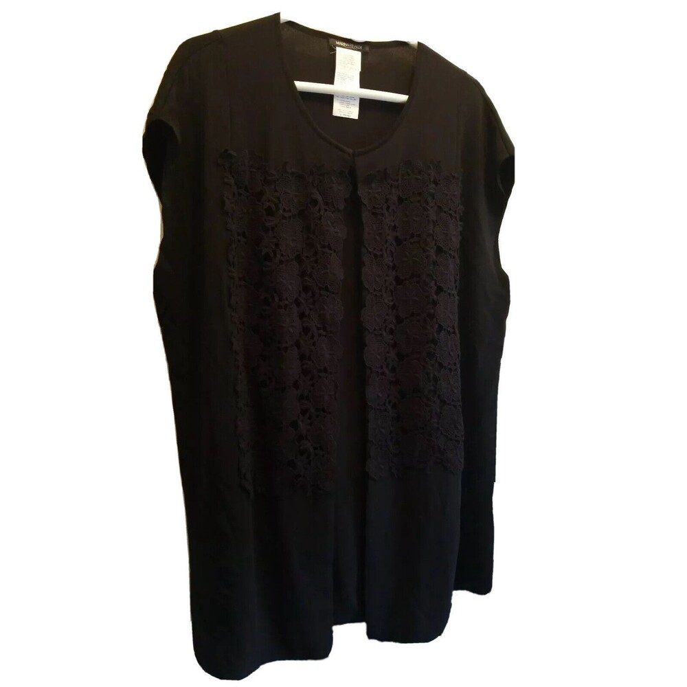 Maria Rinaldi Women's Vest Size Large Black Knitted Floral Sleeveless Layer